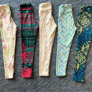 LuLaRoe Kids Leggings Set - Pink, Black, Cream, Blue, Green size Small, bundle